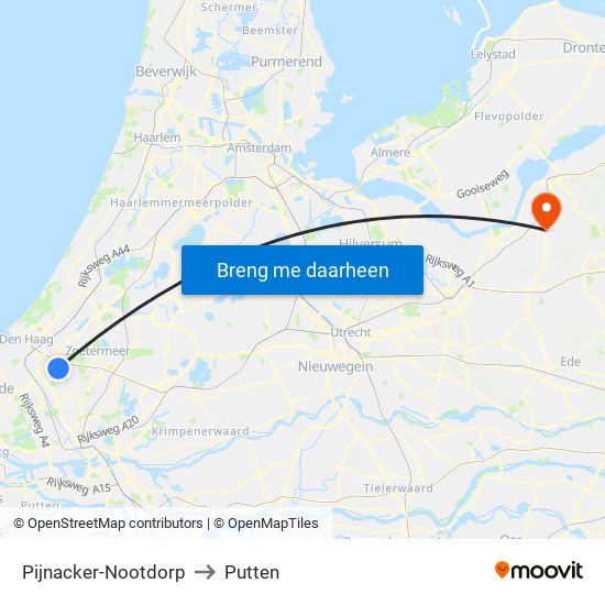 Pijnacker-Nootdorp to Putten map