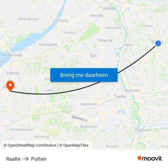 Raalte to Putten map