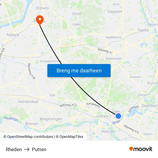 Rheden to Putten map