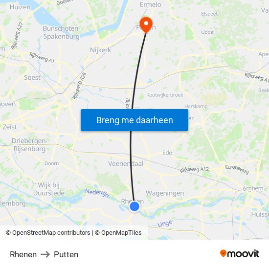 Rhenen to Putten map