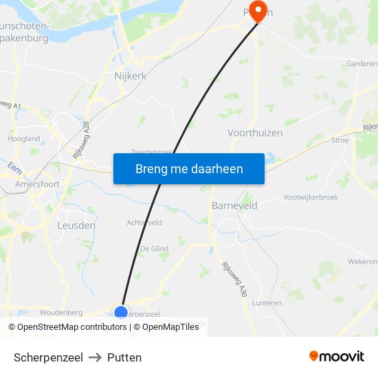 Scherpenzeel to Putten map