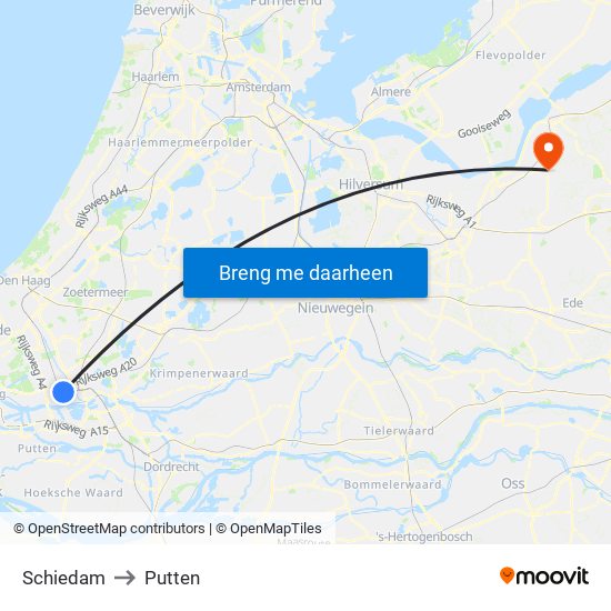 Schiedam to Putten map