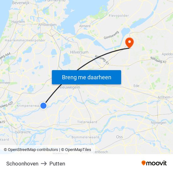 Schoonhoven to Putten map