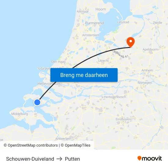 Schouwen-Duiveland to Putten map