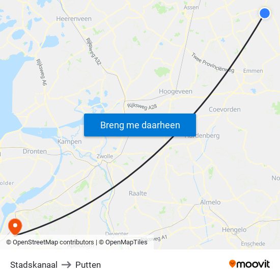 Stadskanaal to Putten map