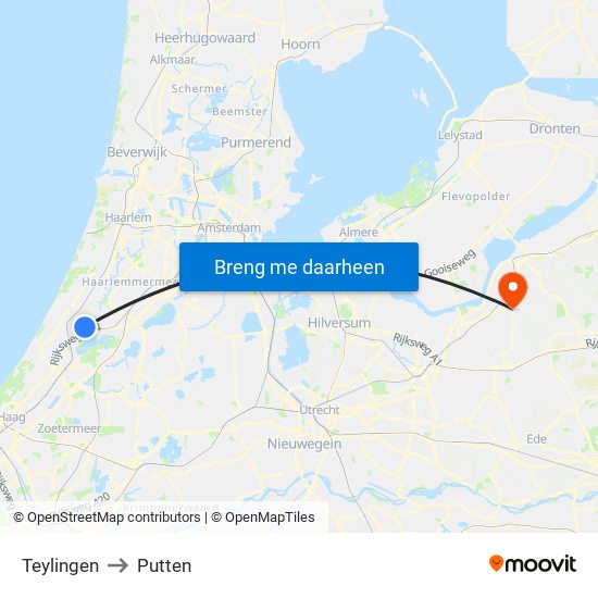 Teylingen to Putten map