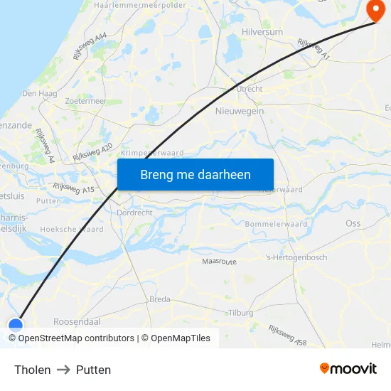 Tholen to Putten map
