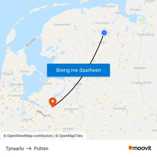 Tynaarlo to Putten map