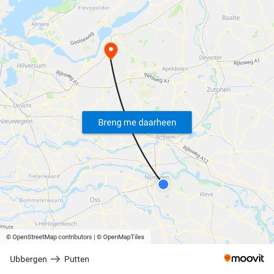 Ubbergen to Putten map