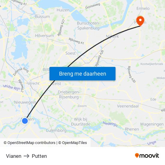 Vianen to Putten map