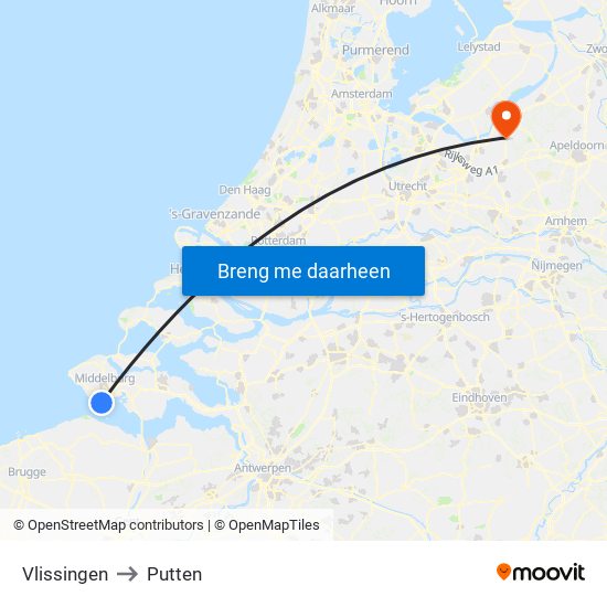 Vlissingen to Putten map