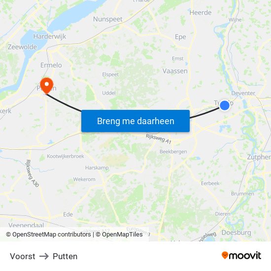 Voorst to Putten map