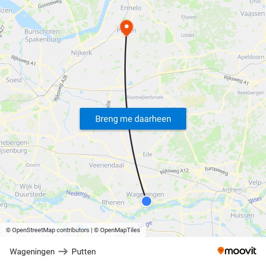 Wageningen to Putten map
