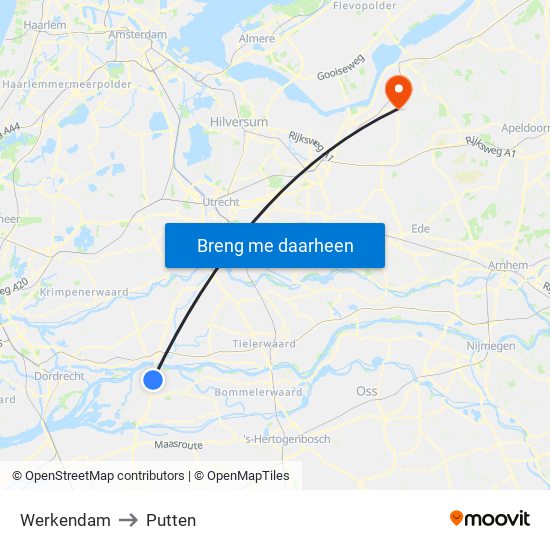 Werkendam to Putten map