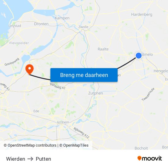 Wierden to Putten map