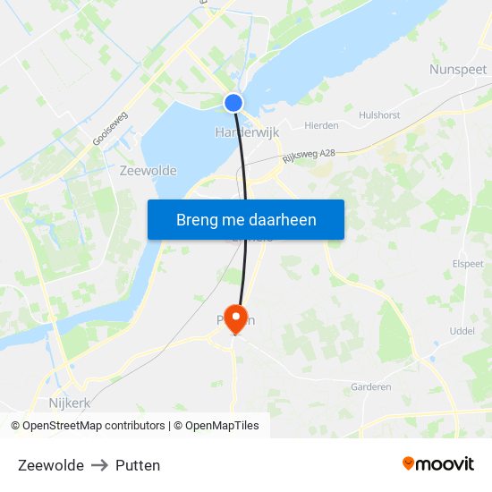 Zeewolde to Putten map