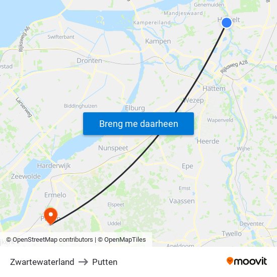 Zwartewaterland to Putten map