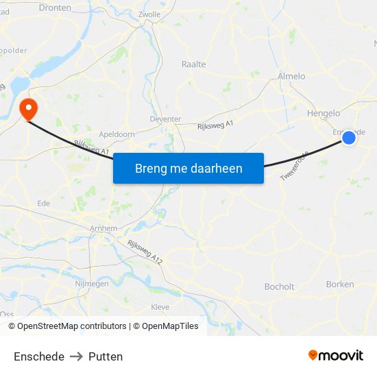 Enschede to Putten map