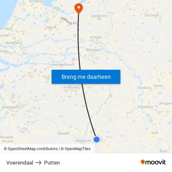 Voerendaal to Putten map