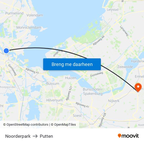 Noorderpark to Putten map