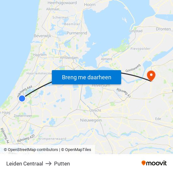 Leiden Centraal to Putten map