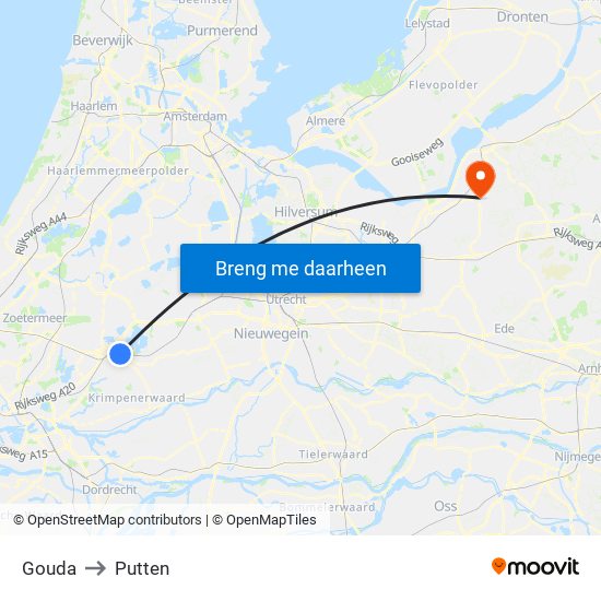 Gouda to Putten map