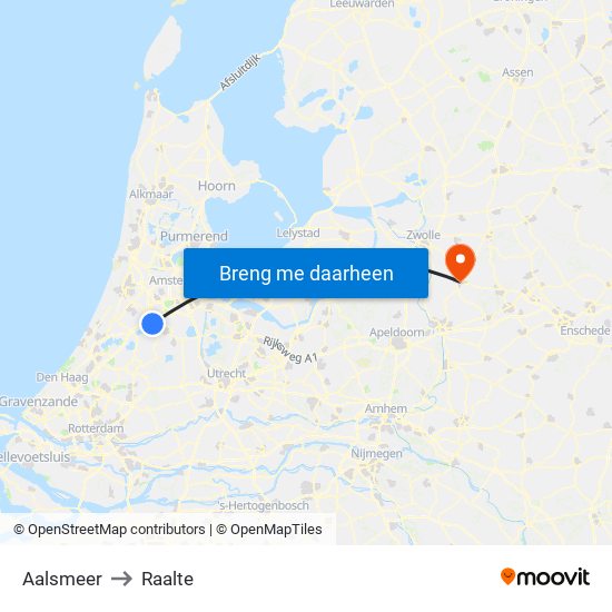 Aalsmeer to Raalte map