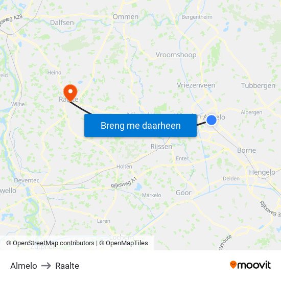 Almelo to Raalte map