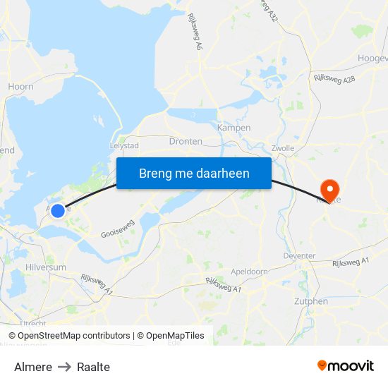 Almere to Raalte map