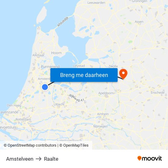 Amstelveen to Raalte map