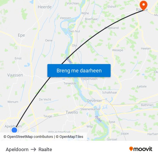 Apeldoorn to Raalte map