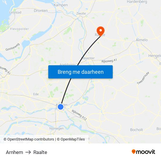 Arnhem to Raalte map