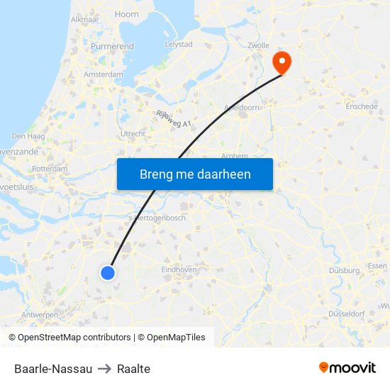 Baarle-Nassau to Raalte map