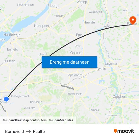 Barneveld to Raalte map