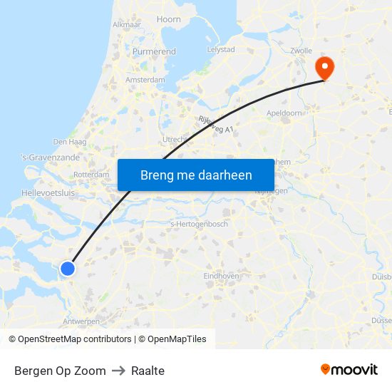 Bergen Op Zoom to Raalte map