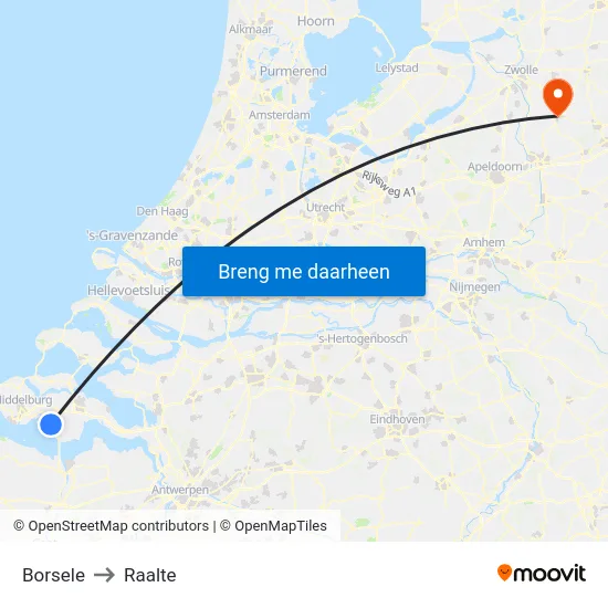 Borsele to Raalte map