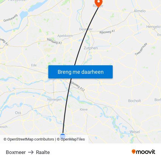 Boxmeer to Raalte map