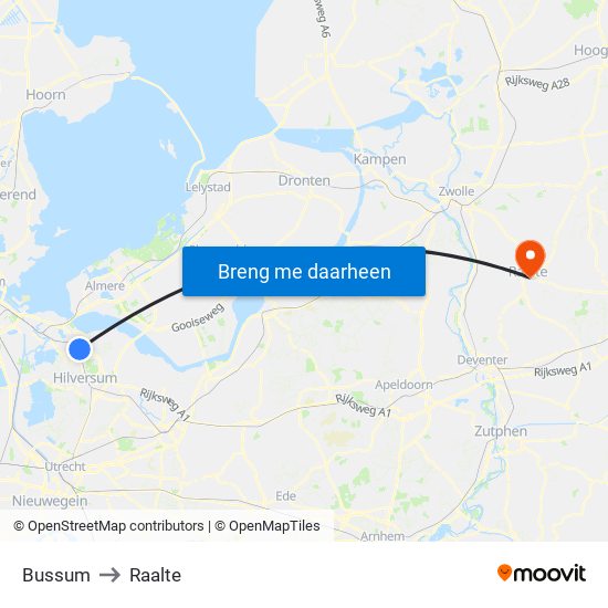 Bussum to Raalte map