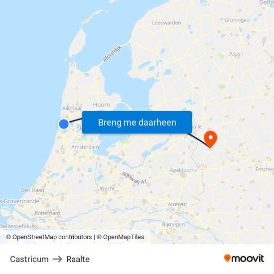 Castricum to Raalte map