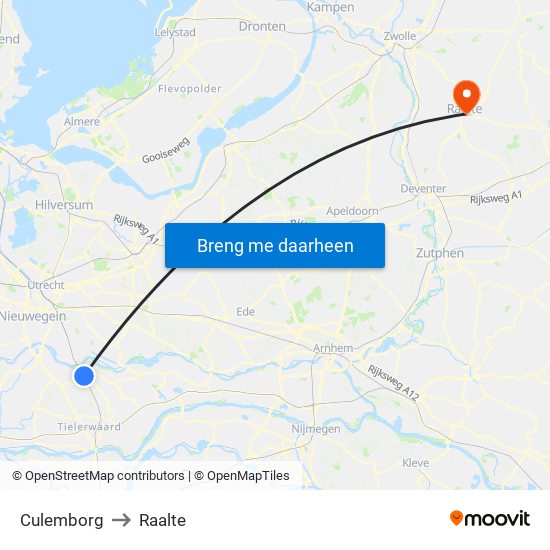 Culemborg to Raalte map