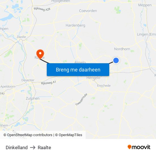 Dinkelland to Raalte map