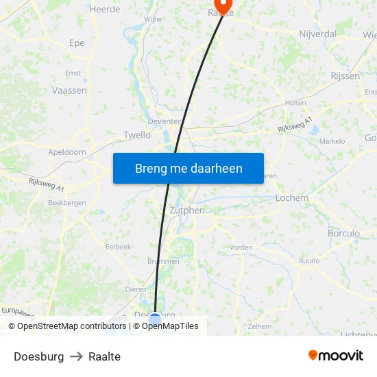 Doesburg to Raalte map