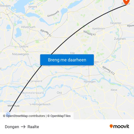 Dongen to Raalte map