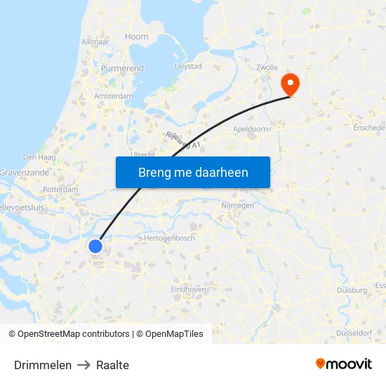 Drimmelen to Raalte map