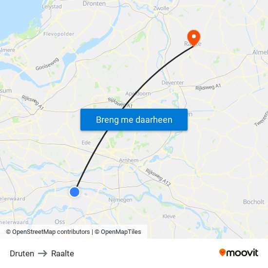 Druten to Raalte map