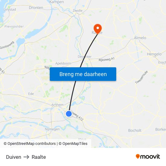 Duiven to Raalte map