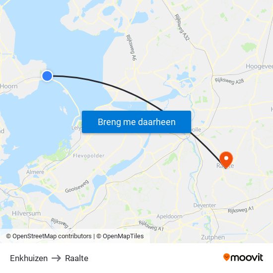 Enkhuizen to Raalte map