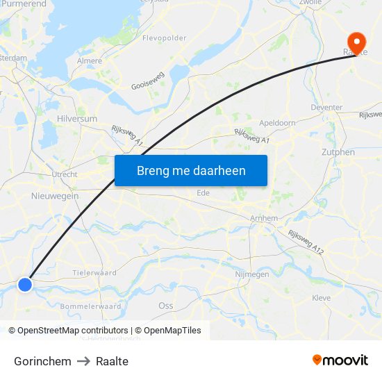 Gorinchem to Raalte map