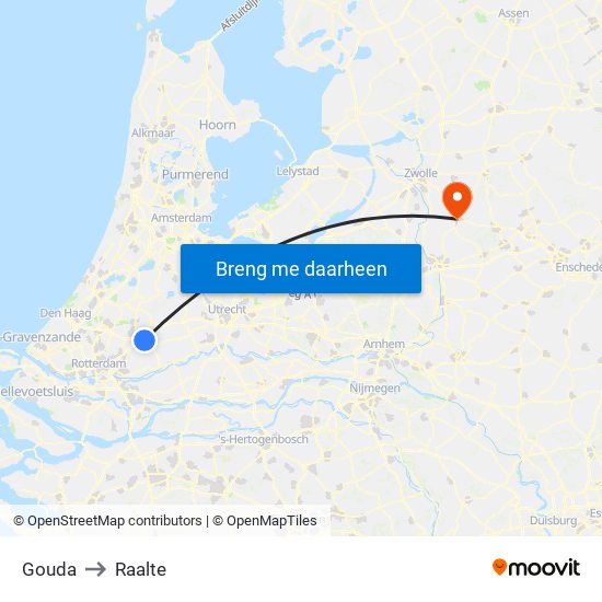 Gouda to Raalte map
