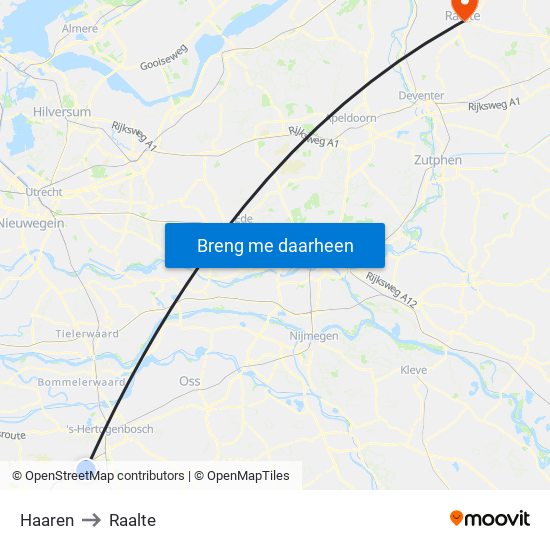 Haaren to Raalte map